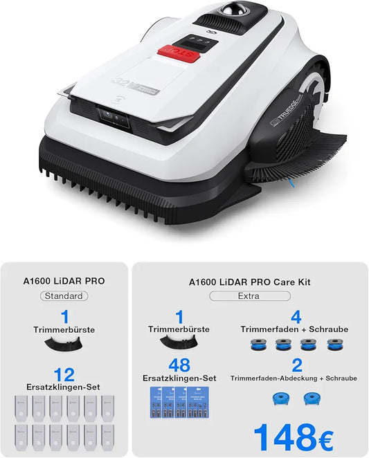 ECOVACS GOAT A1600 LiDAR PRO Care Kit Mähroboter ohne Begrenzungskabel, 1.600 m², 360° Dual-LiDAR-Navigation, automatische Kartierung, KI-3D-Hindernisvermeidung, superschnelles Laden, 50 % Steigung