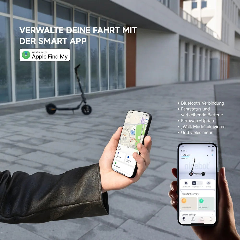 Segway-Ninebot F2 Pro D II, E-Scooter mit Deutscher Straßenzulassung für Erwachsene, 65km Reichweite im Eco-Modus, 120kg Tragfähigkeit, vordere Doppelfederung, Farb LED Display, Schwarz