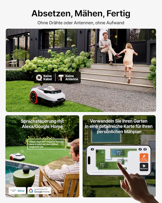 Segway Navimow i208 LiDAR + Garage M, Mähroboter ohne Begrenzungskabel für 800 m², bis 45% Steigung, Solid-State LiDAR + Vision, Auto. Kartieren, int. 4G, Ohne Drähte oder Antenne
