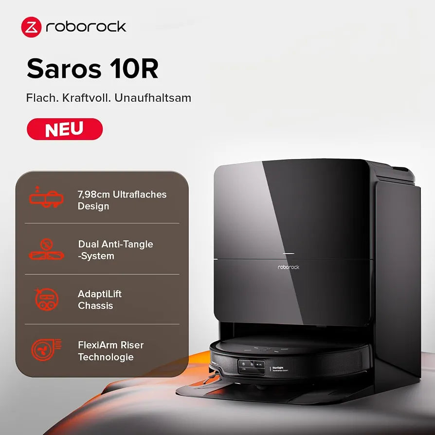 roborock Saros 10R Set Saugroboter mit Wischfunktion&angebbarem Wischmopp