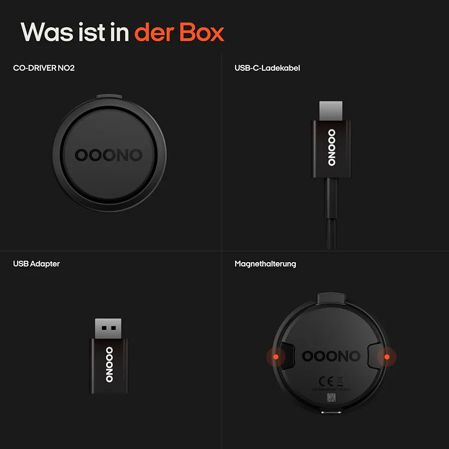 OOONO Co-Driver NO2 Schwarz- Optimierter Co-Driver fürs Auto - Warnt vor Tempo-Kontrollen und Gefahrenstellen – Wiederaufladbar – LED-Anzeige – CarPlay & Android Auto kompatibel