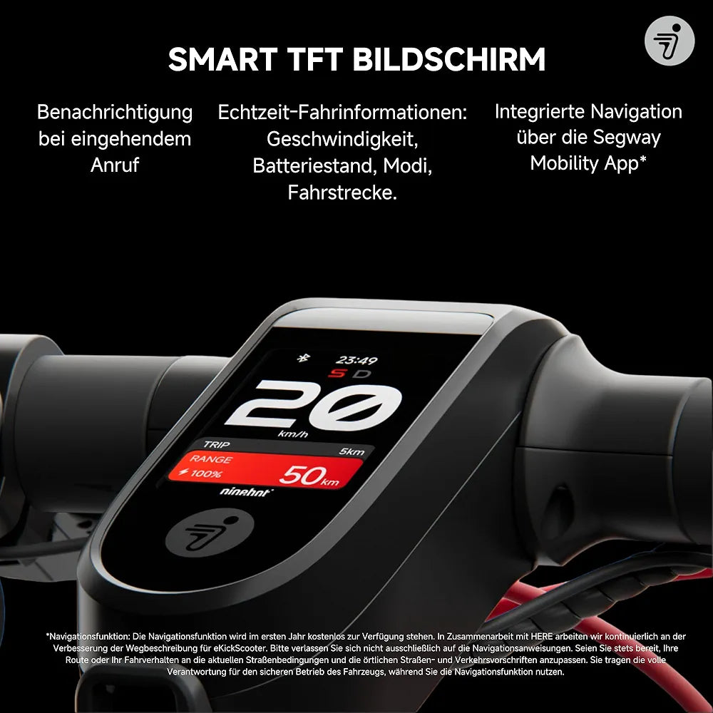 Segway-Ninebot F3 Pro D, E-Scooter mit Straßenzulassung für Erwachsene, 70km Reichweite im Eco-Modus, 120kg Tragfähigkeit, doppelte hydraulische Federung, Smart Display