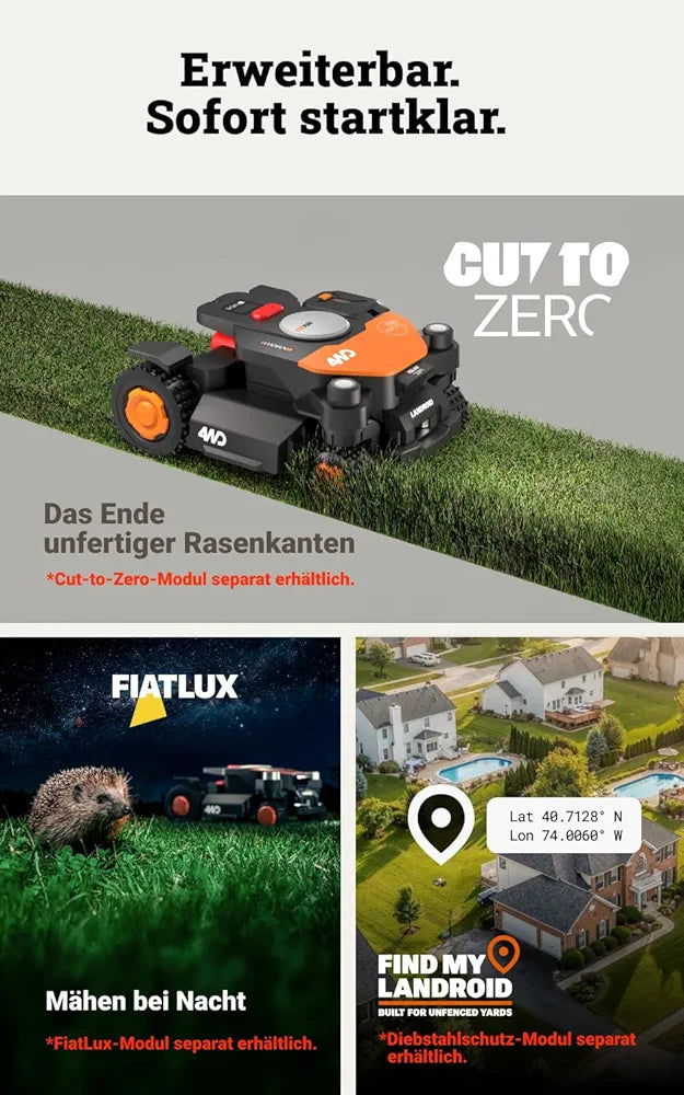 Worx Vision Cloud WR340E, 4WD Mähroboter ohne Begrenzungskabel, 600 m²