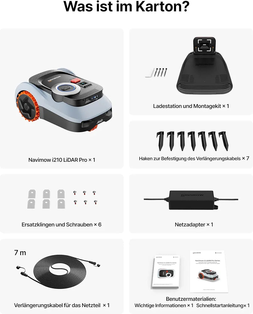 Segway Navimow i210 LiDAR Pro Mähroboter+Garage M+Klingensätze für 1000 m², LiDAR+Vision+NRTK Tri-Fusion-Positionierung, Xero-Turn AWD für 55% Steigungen, Auto-Kartierung