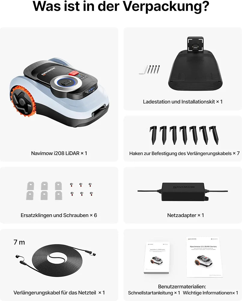 Segway Navimow i208 LiDAR + Garage M, Mähroboter ohne Begrenzungskabel für 800 m², bis 45% Steigung, Solid-State LiDAR + Vision, Auto. Kartieren, int. 4G, Ohne Drähte oder Antenne 