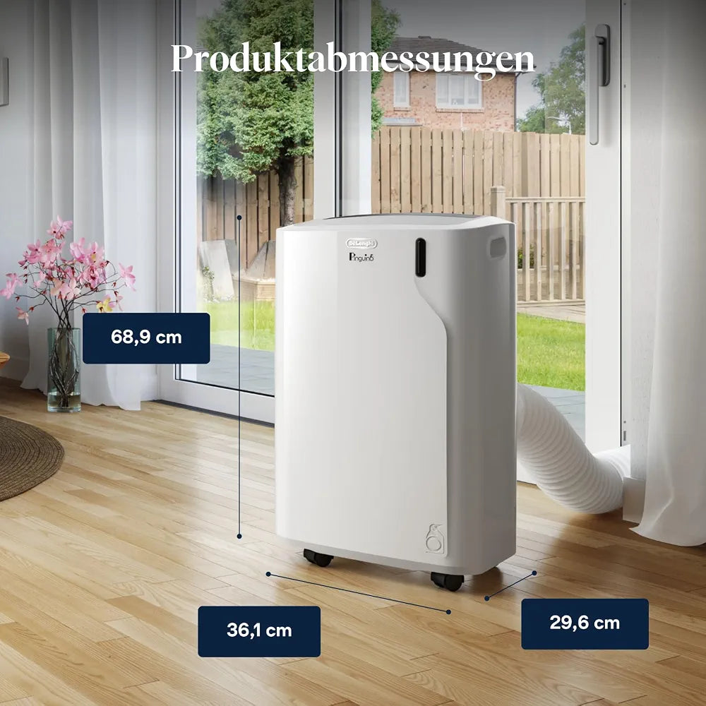 De'Longhi Pinguino - 3-in-1 Mobiles Klimagerät, für Räume bis 27 m², mit Luftentfeuchter & Ventilator, 9400 BTU, Leiser Betrieb, Fernbedienung, 24h-Timer, Energieeffizienzklasse A 