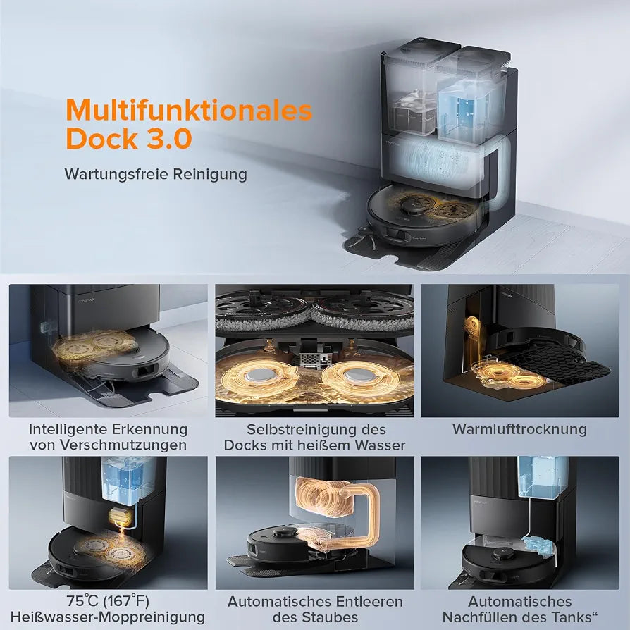 roborock Qrevo Edge S5A Saugroboter mit Wischfunktion,Dual Anti-Tangle-System,18.500Pa,FlexiArm Design Kantenreinigung, Hebarem Wischmopp,75℃ Heißwasser-Moppwäsche 