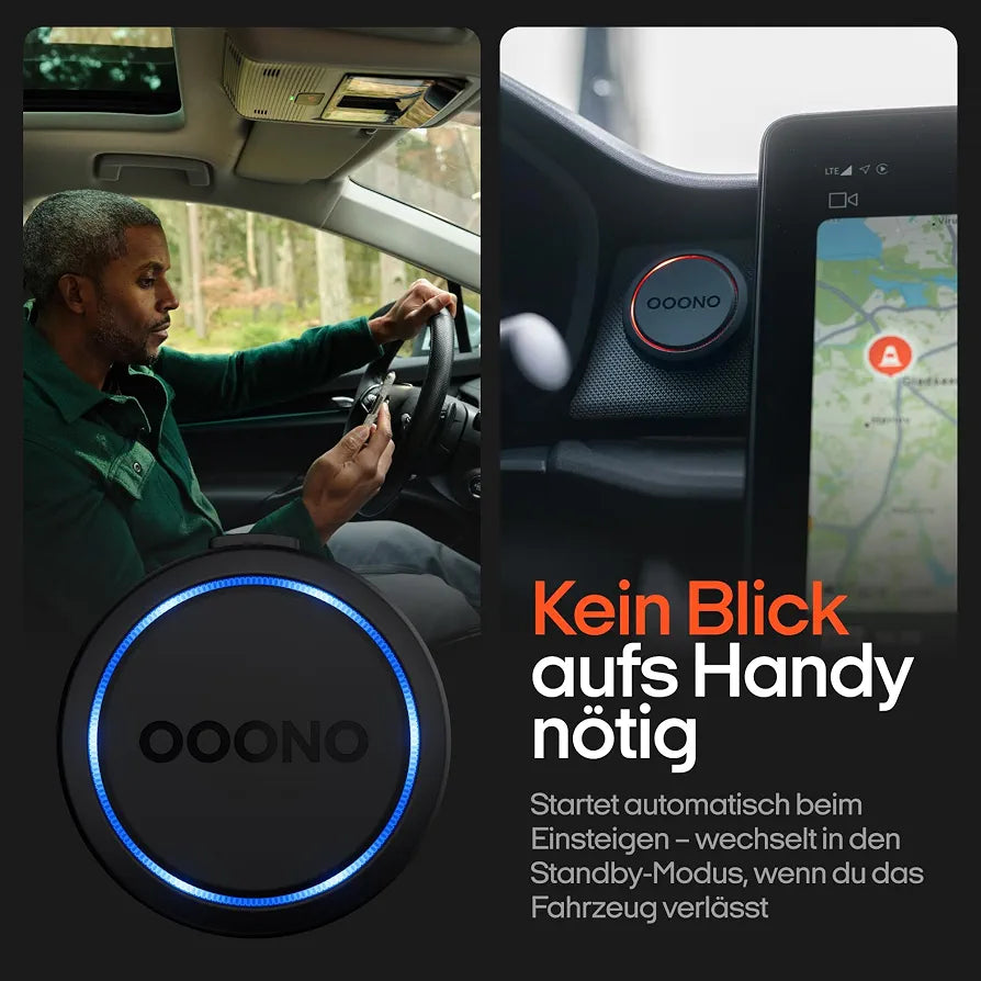 OOONO Co-Driver NO2 Schwarz- Optimierter Co-Driver fürs Auto - Warnt vor Tempo-Kontrollen und Gefahrenstellen – Wiederaufladbar – LED-Anzeige – CarPlay & Android Auto kompatibel