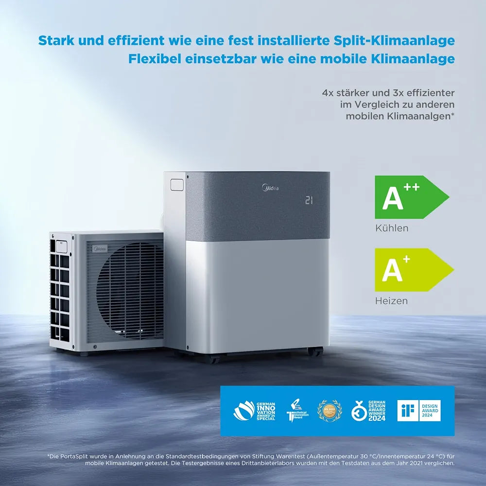 Midea Portasplit Mobile Wärmepumpe, Klimaanlage, Kühlen A++/Heizen A+, 12000 BTU 3, 5kW, für Räume bis zu 42 m² / 105 m³, nur 39 dB im Silent-Modus