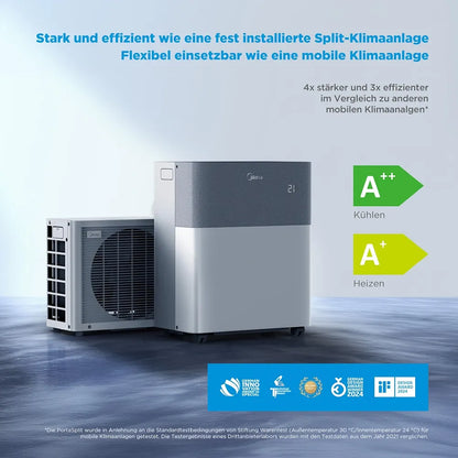 Midea Portasplit Mobile Wärmepumpe, Klimaanlage, Kühlen A++/Heizen A+, 12000 BTU 3, 5kW, für Räume bis zu 42 m² / 105 m³, nur 39 dB im Silent-Modus