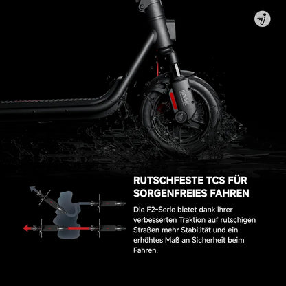 Segway-Ninebot F2 Pro D II, E-Scooter mit Deutscher Straßenzulassung für Erwachsene, 65km Reichweite im Eco-Modus, 120kg Tragfähigkeit, vordere Doppelfederung, Farb LED Display, Schwarz