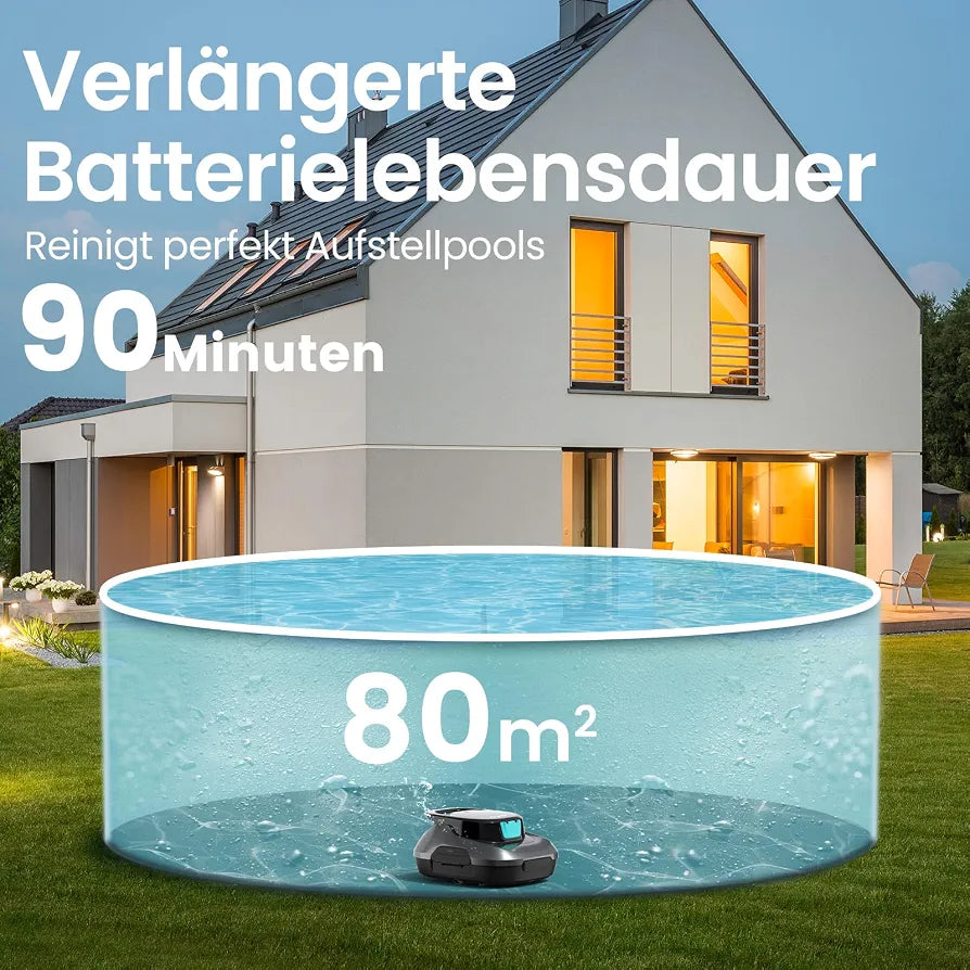 AIPER Scuba SE Poolroboter, Kabelloser Poolsauger Akku, 90 Minuten Reinigungszeit, Automatische Reinigung mit Selbsteinparkfunktion, Leichter Poolreiniger Ideal für Pools mit Flachem Boden