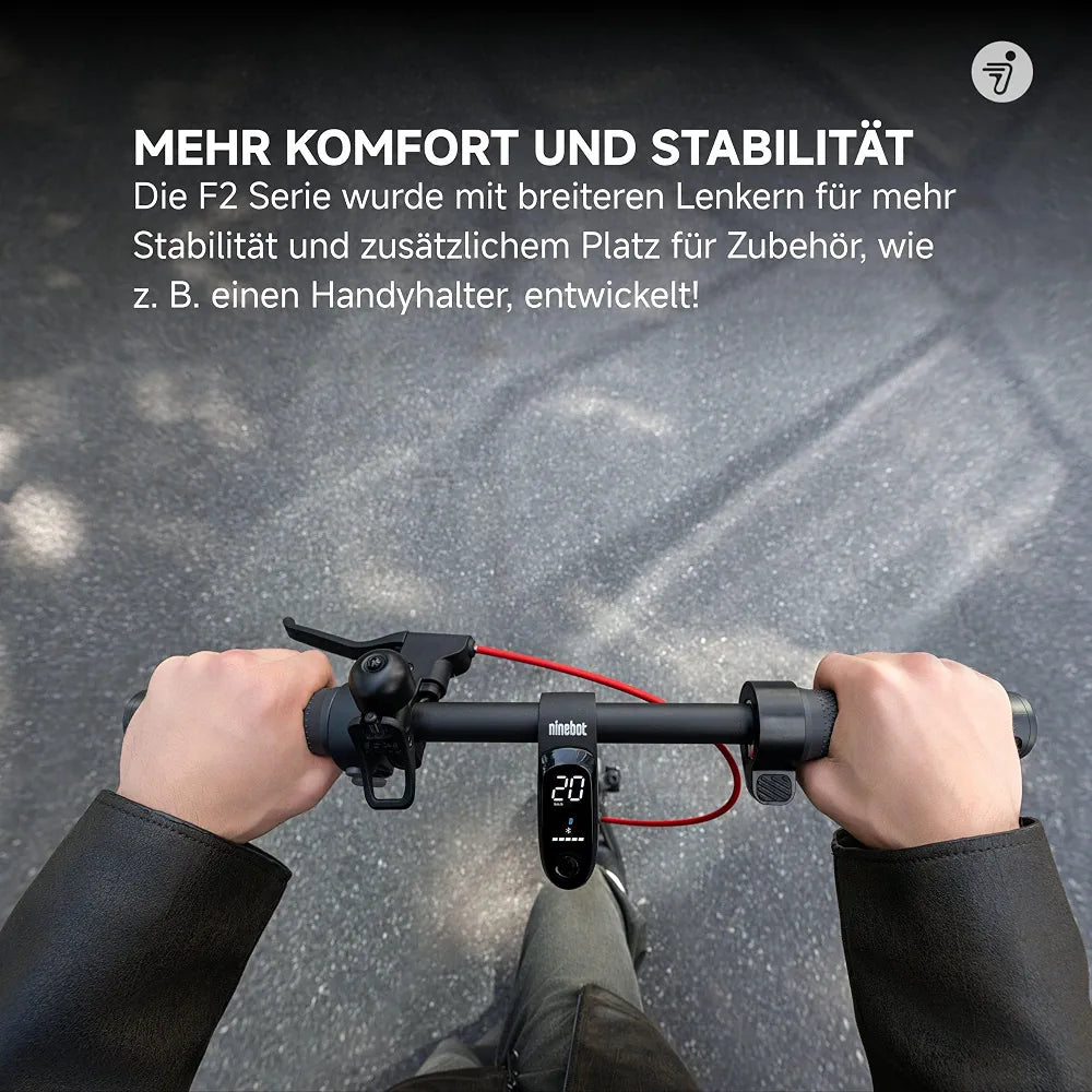 Segway-Ninebot F2 Pro D II, E-Scooter mit Deutscher Straßenzulassung für Erwachsene, 65km Reichweite im Eco-Modus, 120kg Tragfähigkeit, vordere Doppelfederung, Farb LED Display, Schwarz