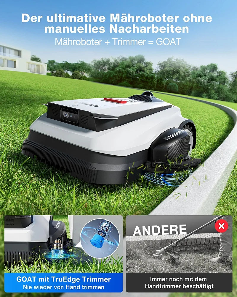 ECOVACS GOAT A1600 LiDAR PRO Care Kit Mähroboter ohne Begrenzungskabel, 1.600 m², 360° Dual-LiDAR-Navigation, automatische Kartierung, KI-3D-Hindernisvermeidung, superschnelles Laden, 50 % Steigung