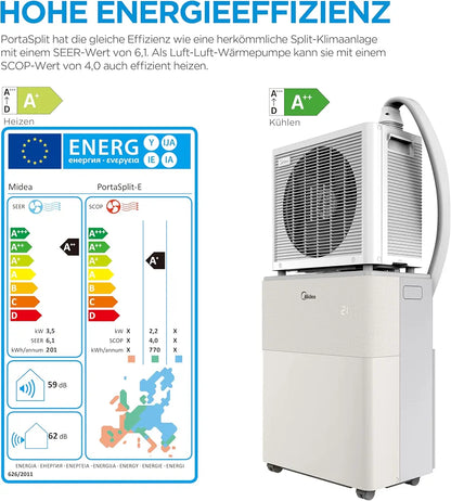 Midea PortaSplit-E Mobile Klimaanlage,Kühlen A++/Heizen A+, 12000 BTU 3,5kW,Mini-Split-Klimaanlage, Farbe Pfirsich,für Räume bis zu 42 m² / 105 m³, nur 39 dB im Silent-Modus [Energieklasse A++]