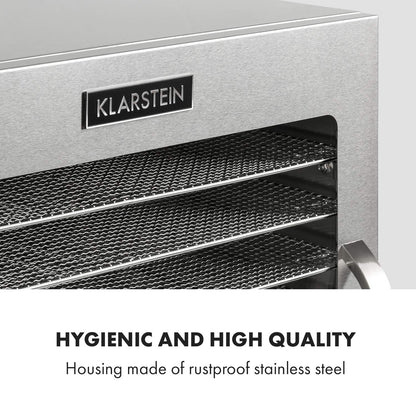 Klarstein Dörrgerät, Dörrautomat für Gemüse, Obst, Pilze & Fleisch, 1500W Edelstahl-Dörrautomat, Trockenautomat mit 16 Metallgitter, Dörrgerät mit 24H Timer & Touch-Display, Food Dehydrator