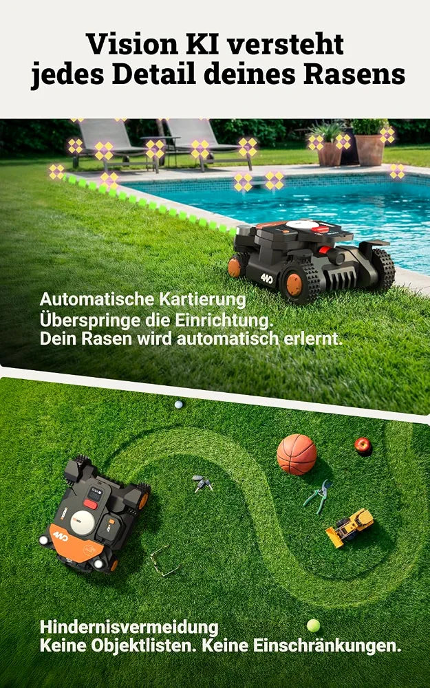 Worx Vision Cloud WR340E, 4WD Mähroboter ohne Begrenzungskabel, 600 m²