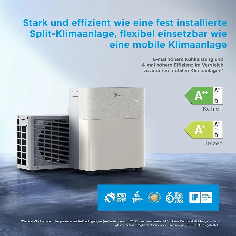 Midea PortaSplit-E Mobile Klimaanlage,Kühlen A++/Heizen A+, 12000 BTU 3,5kW,Mini-Split-Klimaanlage, Farbe Pfirsich,für Räume bis zu 42 m² / 105 m³, nur 39 dB im Silent-Modus [Energieklasse A++]