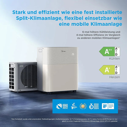 Midea PortaSplit-E Mobile Klimaanlage,Kühlen A++/Heizen A+, 12000 BTU 3,5kW,Mini-Split-Klimaanlage, Farbe Pfirsich,für Räume bis zu 42 m² / 105 m³, nur 39 dB im Silent-Modus [Energieklasse A++]
