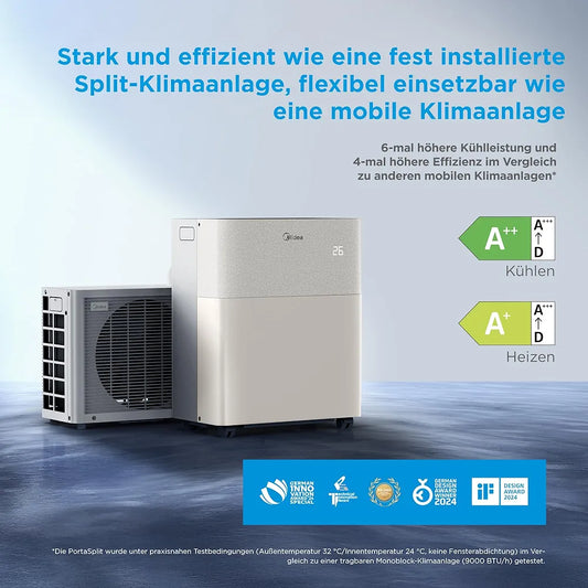Midea PortaSplit-E Mobile Klimaanlage,Kühlen A++/Heizen A+, 12000 BTU 3,5kW,Mini-Split-Klimaanlage, Farbe Pfirsich,für Räume bis zu 42 m² / 105 m³, nur 39 dB im Silent-Modus [Energieklasse A++]