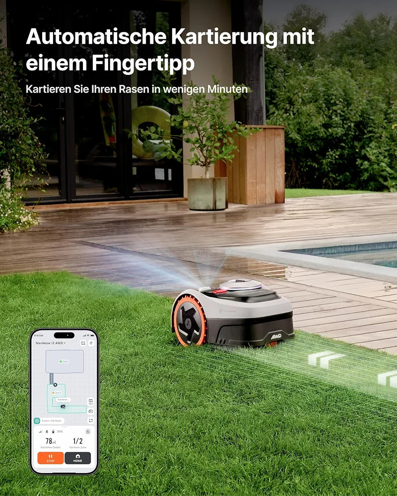 Segway Navimow i205 AWD  Mähroboter ohne Begrenzungskabel mit Garage S, für 500 m², Allradantrieb für 45% Steigung, NRTK+Vision, Keine RTK Antenne erforderlich 