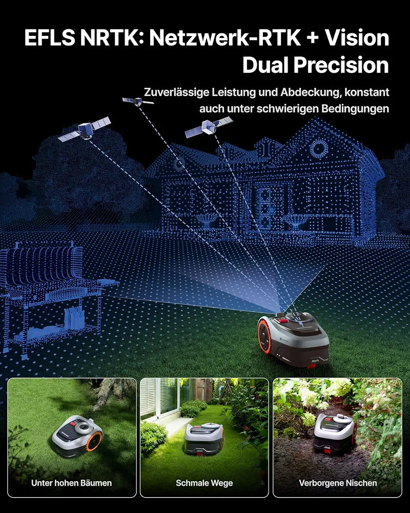 Segway Navimow i205 AWD  Mähroboter ohne Begrenzungskabel mit Garage S, für 500 m², Allradantrieb für 45% Steigung, NRTK+Vision, Keine RTK Antenne erforderlich 