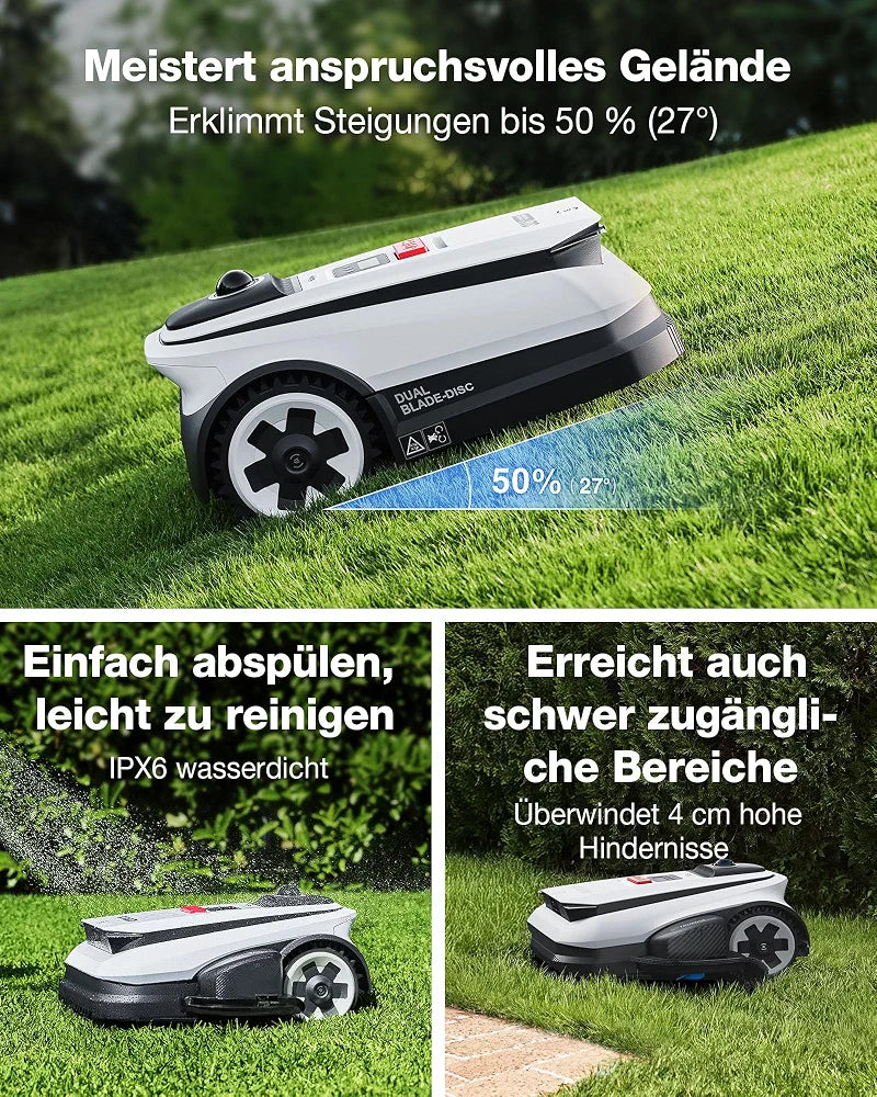 ECOVACS GOAT A1600 LiDAR PRO Care Kit Mähroboter ohne Begrenzungskabel, 1.600 m², 360° Dual-LiDAR-Navigation, automatische Kartierung, KI-3D-Hindernisvermeidung, superschnelles Laden, 50 % Steigung