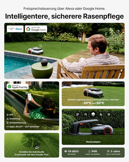 Segway Navimow i210 LiDAR Pro Mähroboter+Garage M+Klingensätze für 1000 m², LiDAR+Vision+NRTK Tri-Fusion-Positionierung, Xero-Turn AWD für 55% Steigungen, Auto-Kartierung
