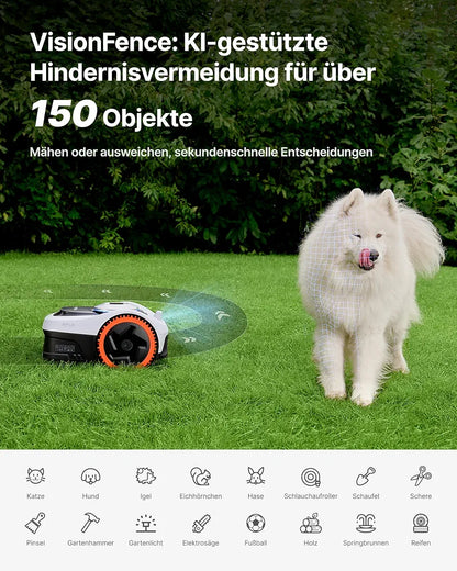 Segway Navimow i205 AWD  Mähroboter ohne Begrenzungskabel mit Garage S, für 500 m², Allradantrieb für 45% Steigung, NRTK+Vision, Keine RTK Antenne erforderlich 