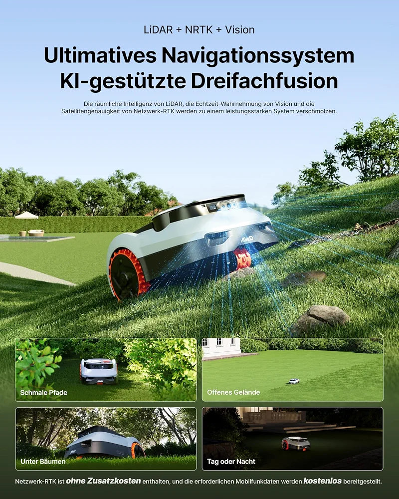 Segway Navimow i210 LiDAR Pro Mähroboter+Garage M+Klingensätze für 1000 m², LiDAR+Vision+NRTK Tri-Fusion-Positionierung, Xero-Turn AWD für 55% Steigungen, Auto-Kartierung