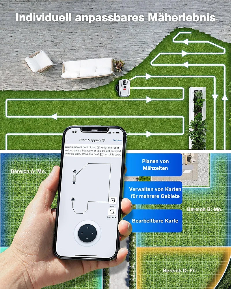 ECOVACS GOAT A1600 LiDAR PRO Care Kit Mähroboter ohne Begrenzungskabel, 1.600 m², 360° Dual-LiDAR-Navigation, automatische Kartierung, KI-3D-Hindernisvermeidung, superschnelles Laden, 50 % Steigung